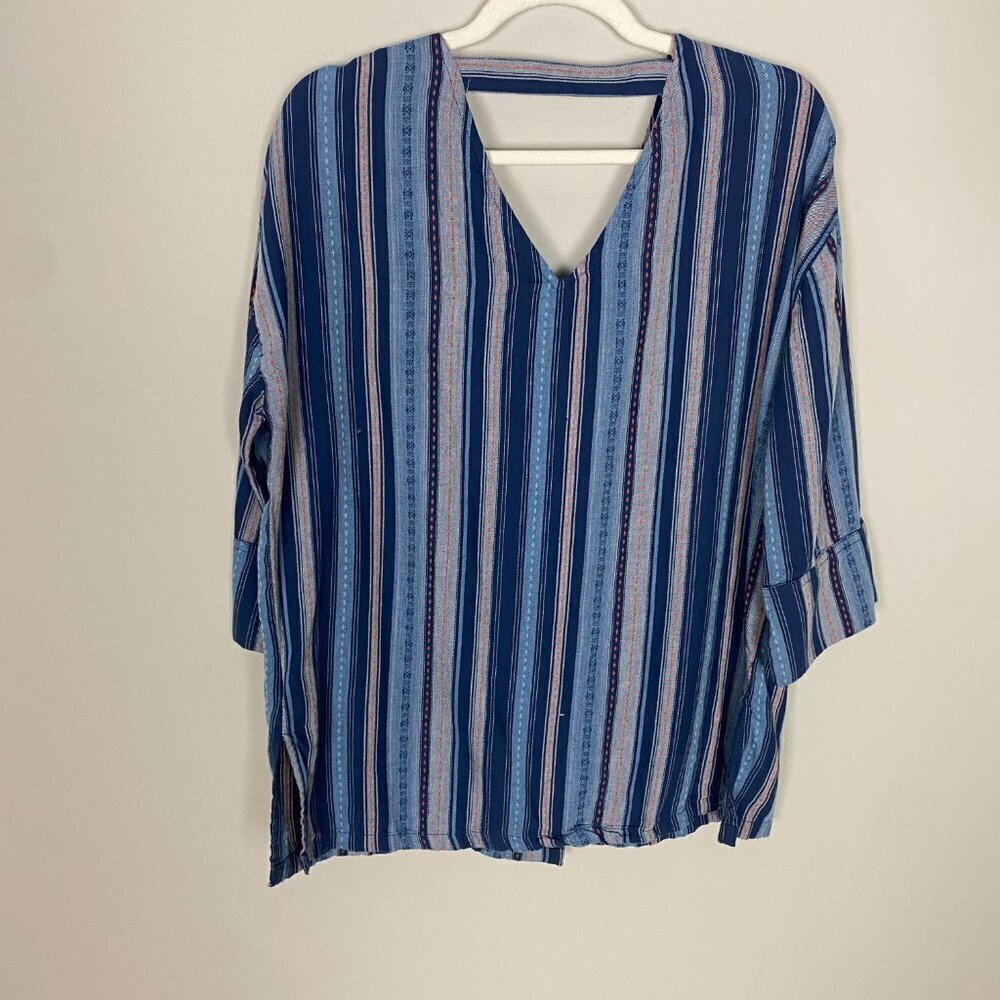RD Koko Striped Lagenlook Shirt Top Womens Medium Oversized Striped 100% Cotton - Picture 8 of 9